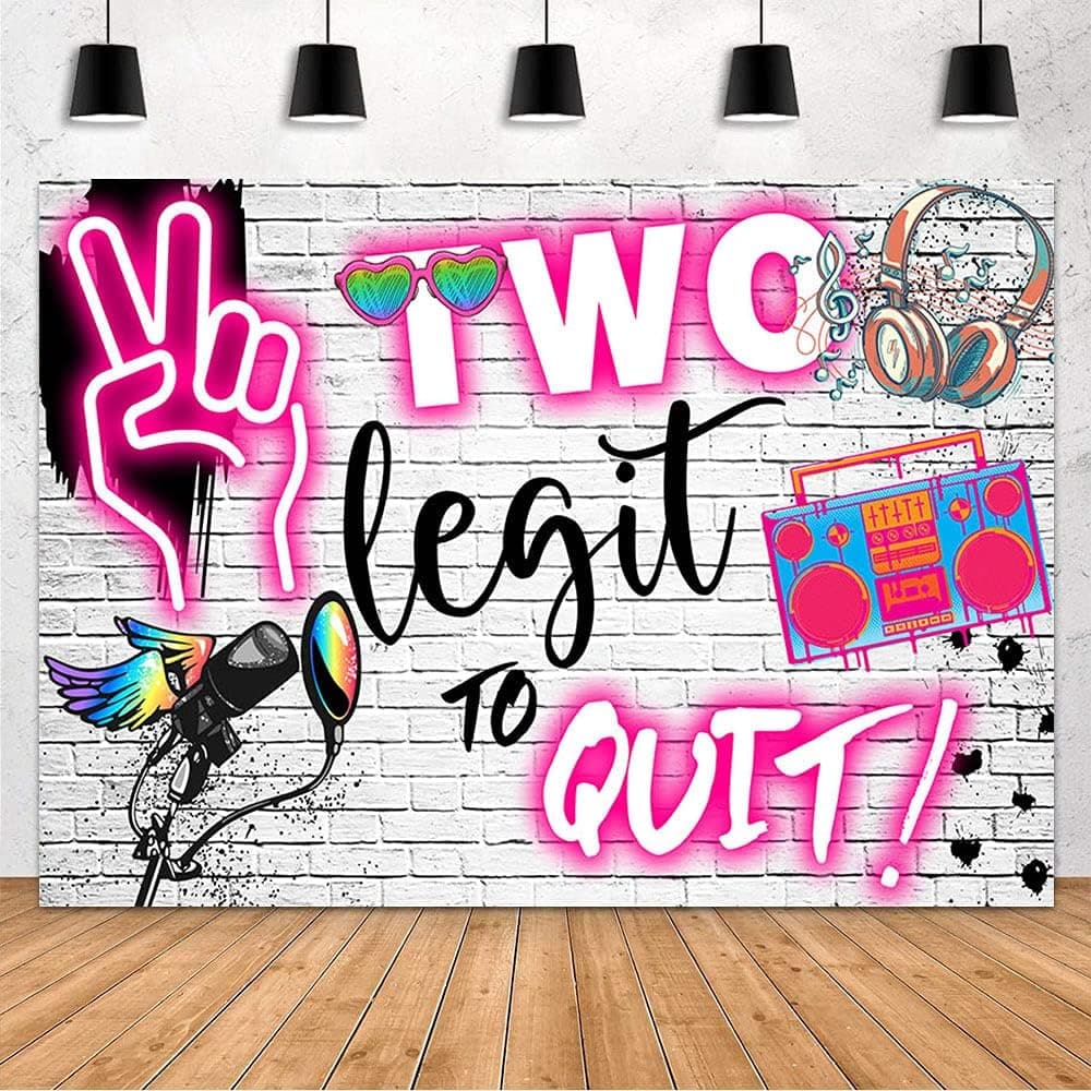 MEHOFOND Two Legit to Quit Girl 2nd Birthday Backdrop Hip hop Party Decoration Pink Graffiti Brick Wall Photography Background Banner of Cake Table Vinyl 7x5ft
