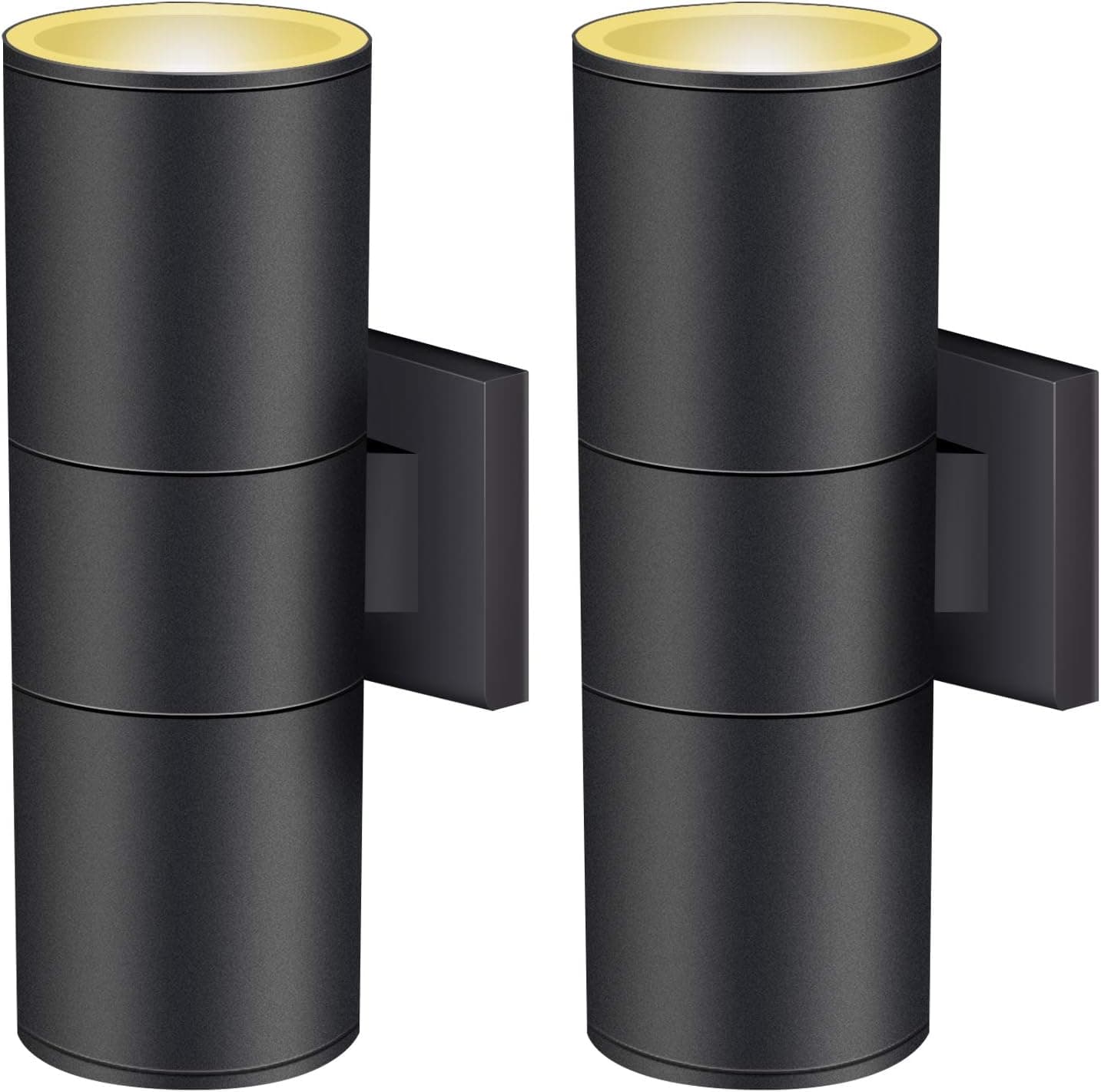 wowlite Modern Outdoor Wall Lights, Up and Down Lights Wall Mount Cylinder Sconce Matte Black, Waterproof Exterior Lights Fixture for Porch Patio Garage Front Door, Pack of 2