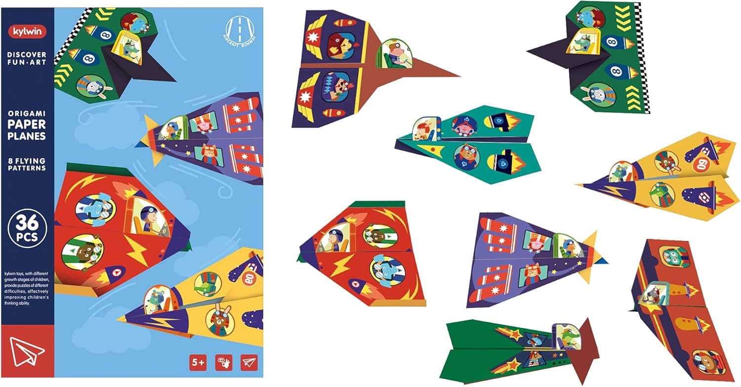 haohaizi 36pcs Origami Paper Airplanes Kit with Pilot Stickers,Easter Gifts for Boys,Outdoor Toys for Kids Ages 4-6-8-12,Art and Craft Activity Set for Children,3D Paper Model Plane for Toddlers