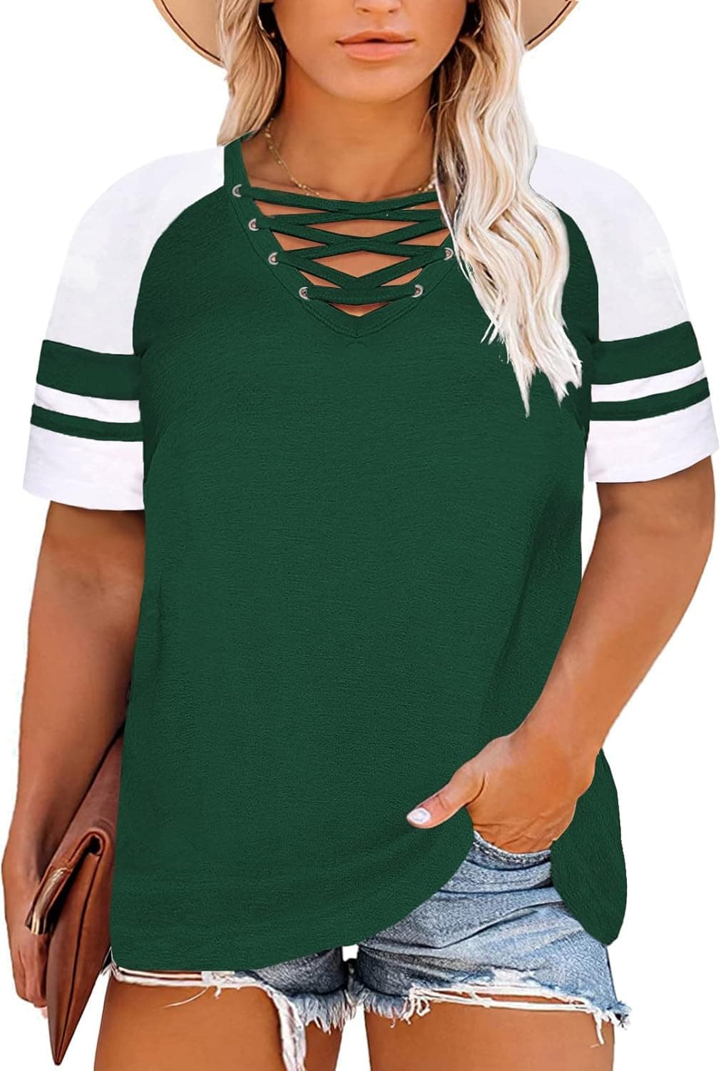 Happy Sailed Womens Plus Size Tunic Tops Summer Short Sleeve V Neck/Crew Neck Loose Casual Tee Shirt(1X-5X)