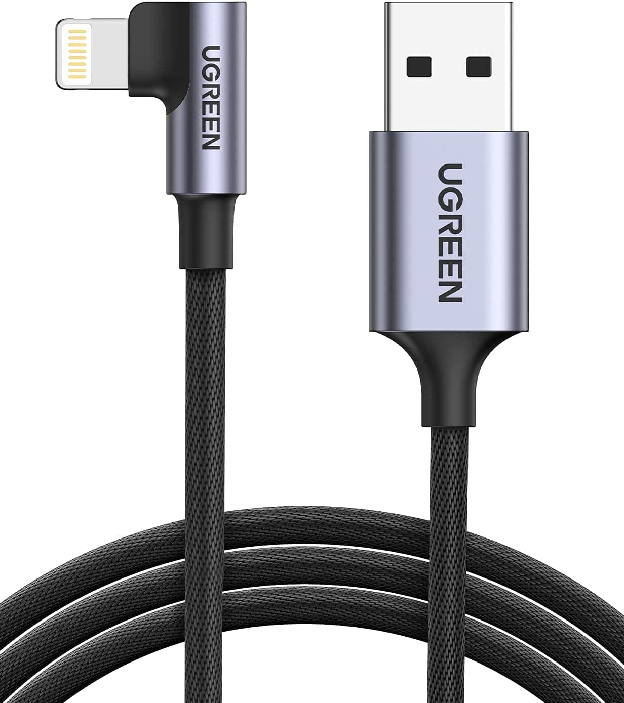 UGREEN MFi Certification Lightning Cable, Right Angle 3FT Lightning Cord, Phone Charger Cord Nylon Braided Compatible with iPhone 13/13 Pro/12/12 Pro/11/X/XS/8/7, iPad Pro, AirPods Pro Black