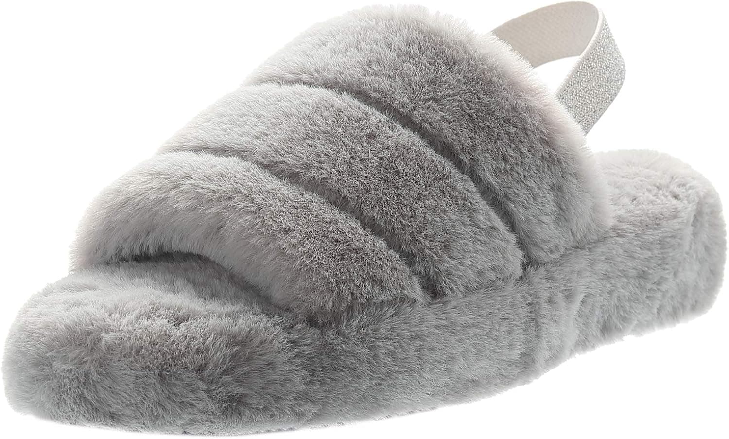 HOME RIGHT Slippers for Women, Fuzzy House Slippers Open Toe Memory Foam Anti-skid Fluffy Slide Sandals with Elastic Strap Comfy Warm Cozy Slip On Shoes Indoor Outdoor