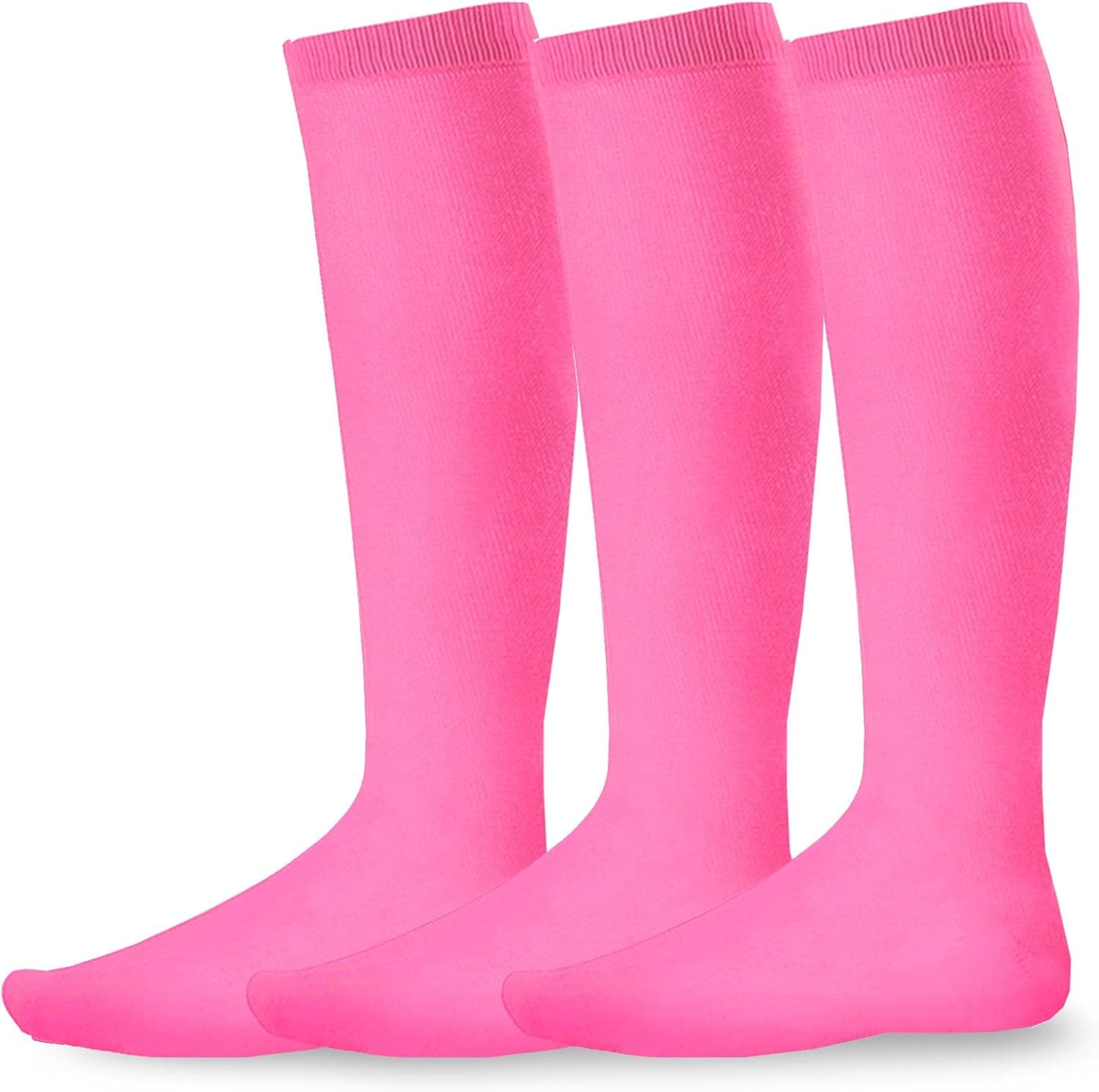 Cotton Soccer Sports Team Socks 3-Pair Pack for Unisex Youth to Adult (Youth (5-7), Hot Pink)