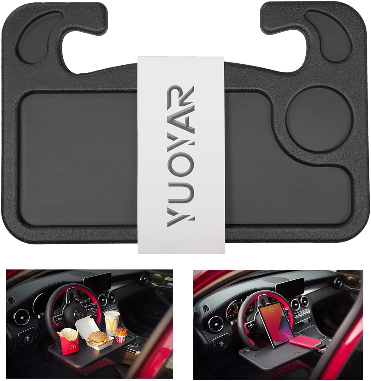 Yuoyar DIY Flannel 2 in 1 DIY Flannel Car Steering Wheel Tray - Steering Wheel Desk for Laptop Car Mount - Car Food Tray for Truck Driver, Commuters, Journalist and Family on The Road