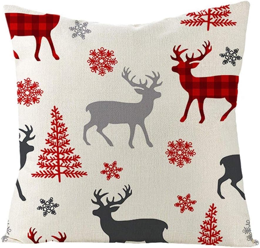 Leotruny Christmas Pillow Covers 18 x 18 Inch Farmhouse Winter Holiday Cushion New Year Throw Pillows Case for Sofa Couch (C06-Elk)