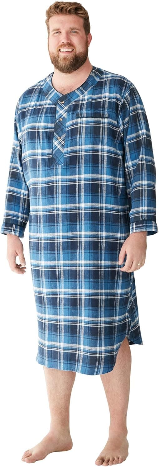KingSize Men's Big & Tall Plaid Flannel Nightshirt - Big - XL/2X, Twilight Plaid Blue Pajamas