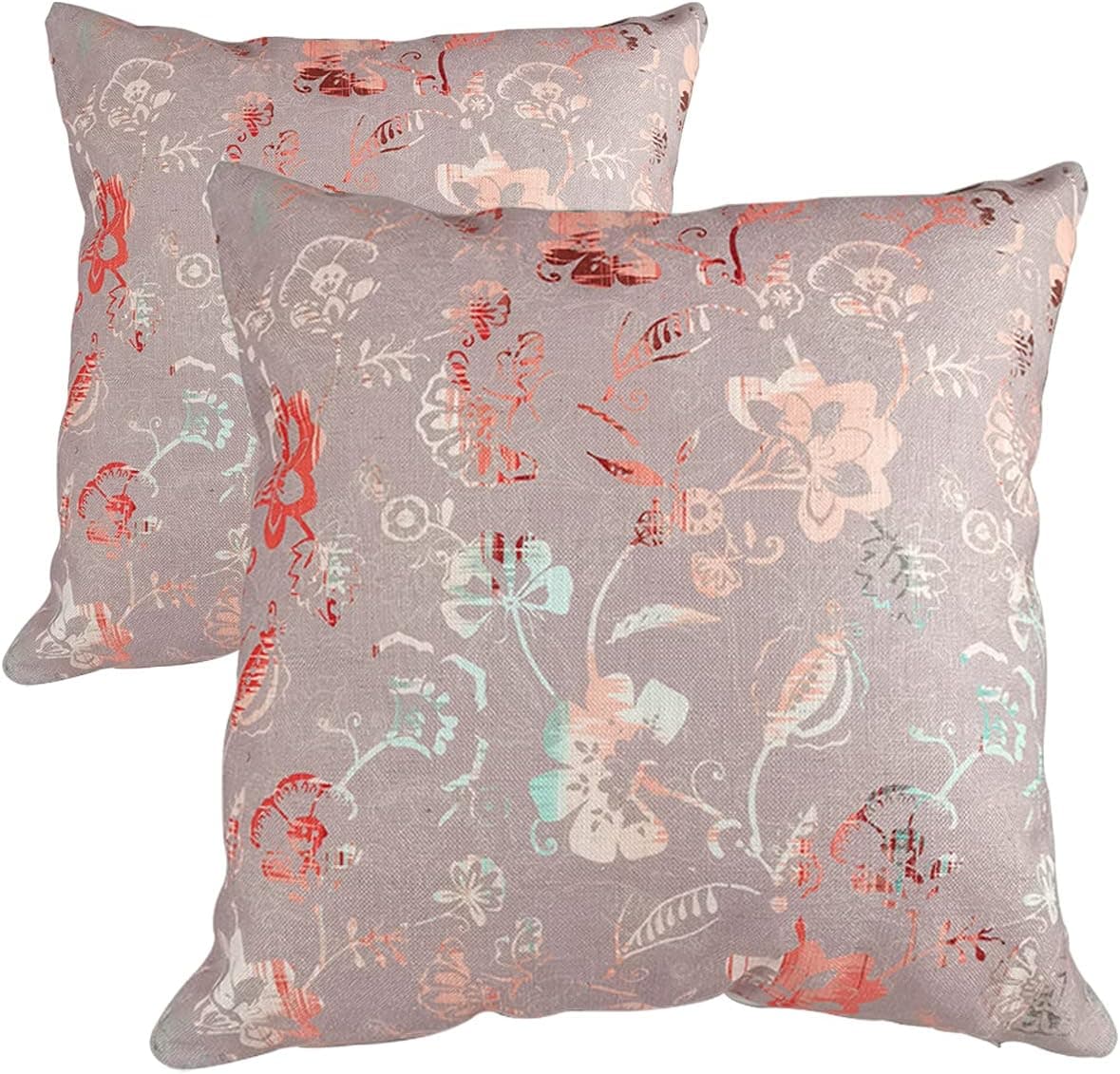 MuaToo Pillow Covers Pink Flower 18x18 Set of 2,Decorative Pillowcases,Upgrade Premium Imitation Linen Double-Sided Square Cushion Covers Throw Pillow Covers for Sofa Couch Bed Chair Car
