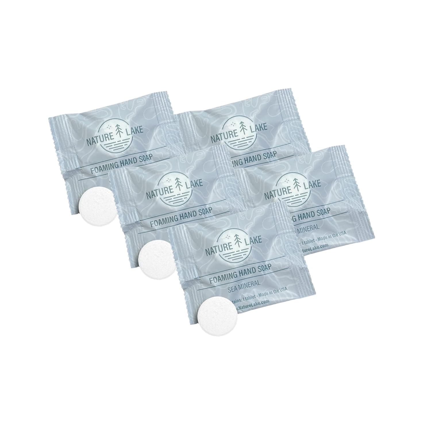 Nature Lake Foaming Hand Soap Tablet Refill | 5 Pack | Eco-Friendly, All Natural Hand Wash | Essential Oils Infused Sea Mineral Scent | Makes 5 x 12oz Bottles of Hand Soap | 60 Fl oz Total