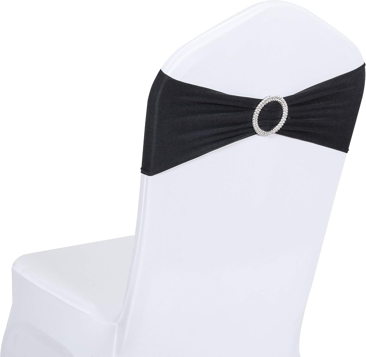 Obstal 10 PCS Spandex Stretch Chair Sashes Bows for Wedding Reception- Universal Elastic Chair Cover Bands with Buckle Slider for Banquet, Party, Hotel Event Decorations Black Sashes