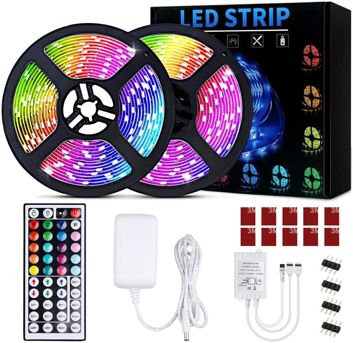 Led Strip Lights,32.8ft Waterproof 5050 RGB 300leds Flexible Color Changing Led Light Strip with 44Keys IR Remote 12V Power Supply for Indoor and Outdoor Decor