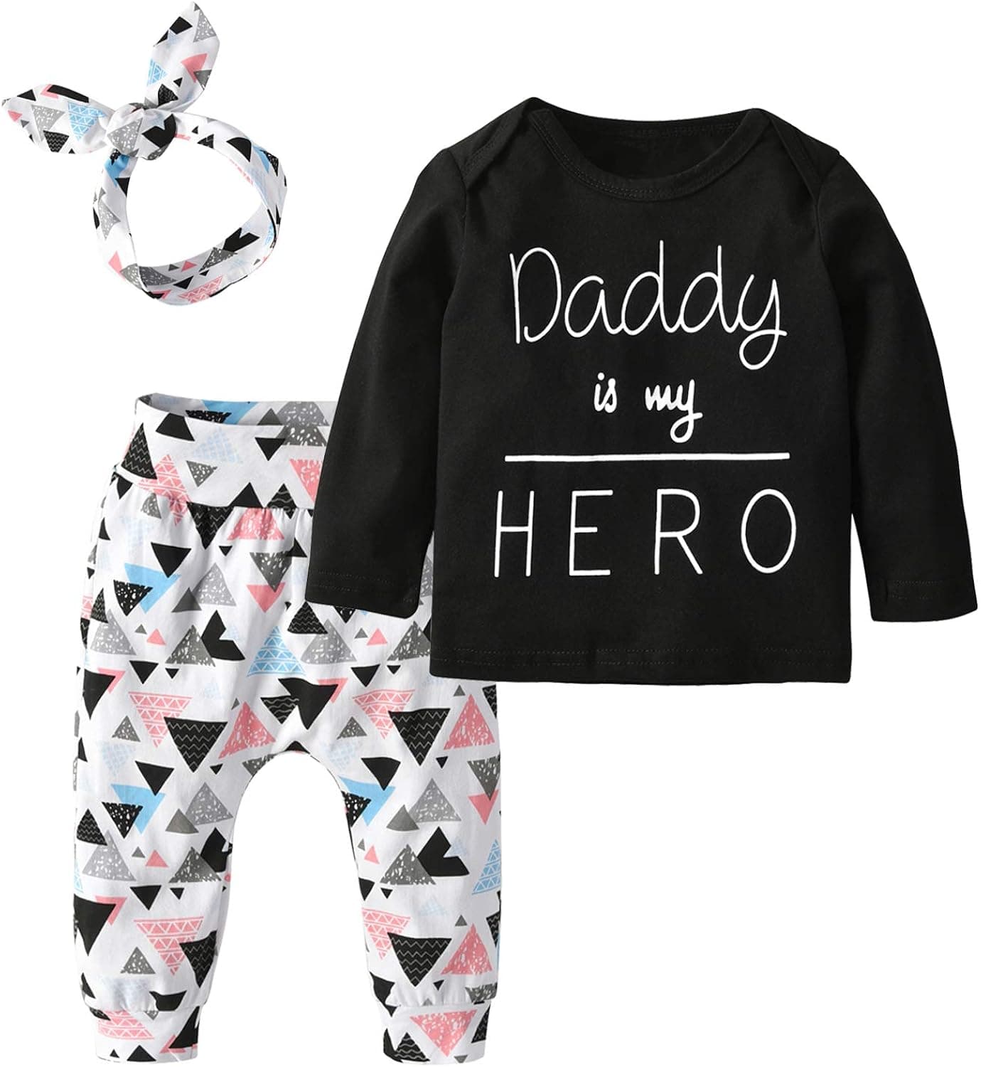 Baby Girls 3Pcs Outfit Set Letters T-Shirt Tops Pants with Headband