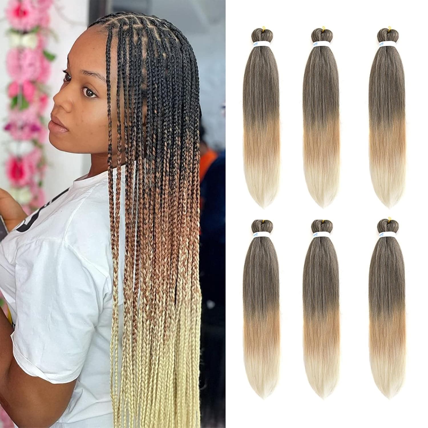 Pre Stretched Braiding Hair Extensions 30 Inch 6 Packs Yaki Texture Three Tone Ombre Professional Crochet Braids Hair Hot Water Setting Synthetic for Box Braids Crochet Hair or Twists Crochet Hair(1B/27/613)