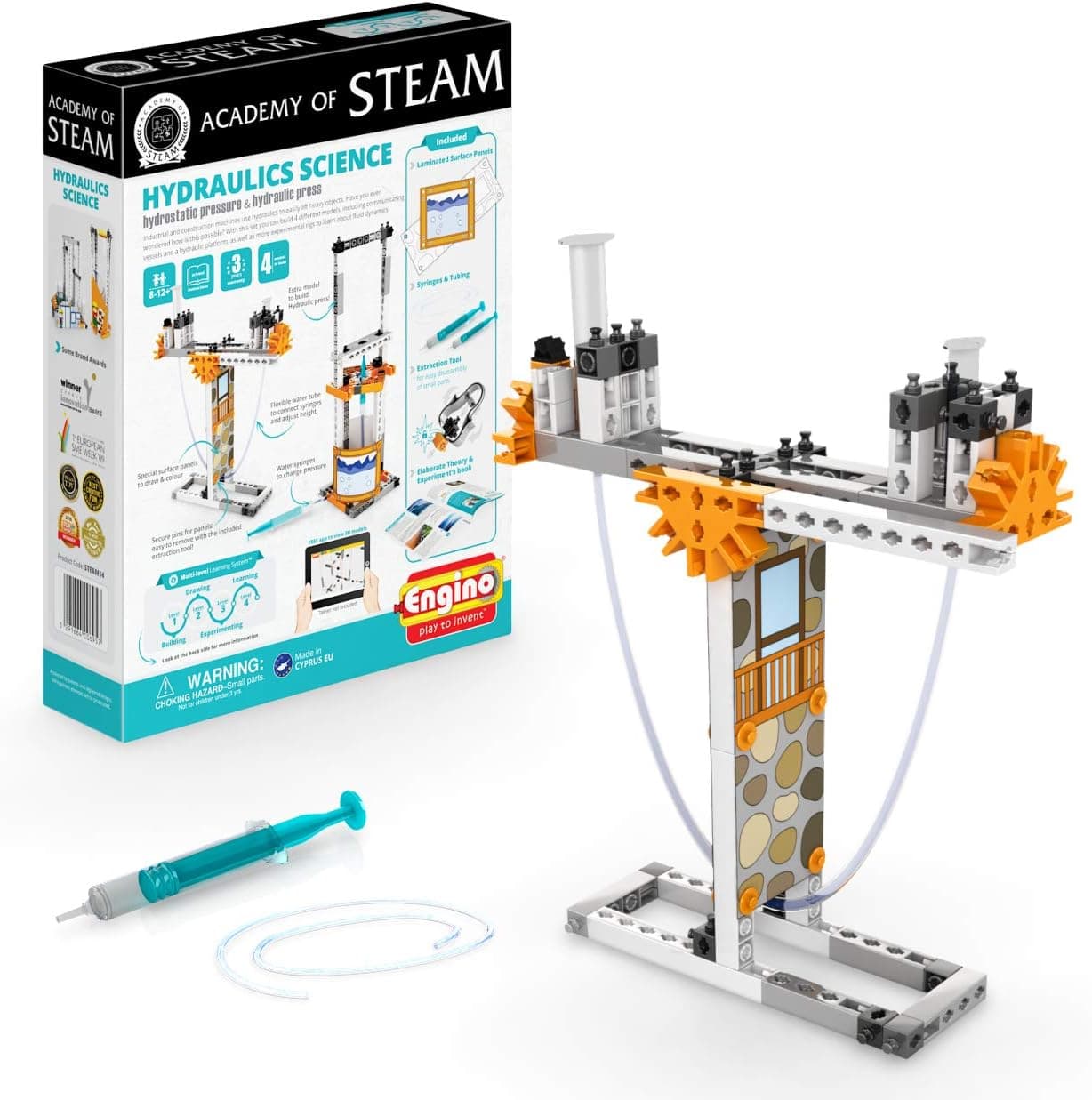 Engino - Academy of Steam Toys | Hydraulics Science: Hydrostatic Pressure & Hydraulic Press - STEM Building Toy with Learning Activities & Experiments | Perfect for Home Learning