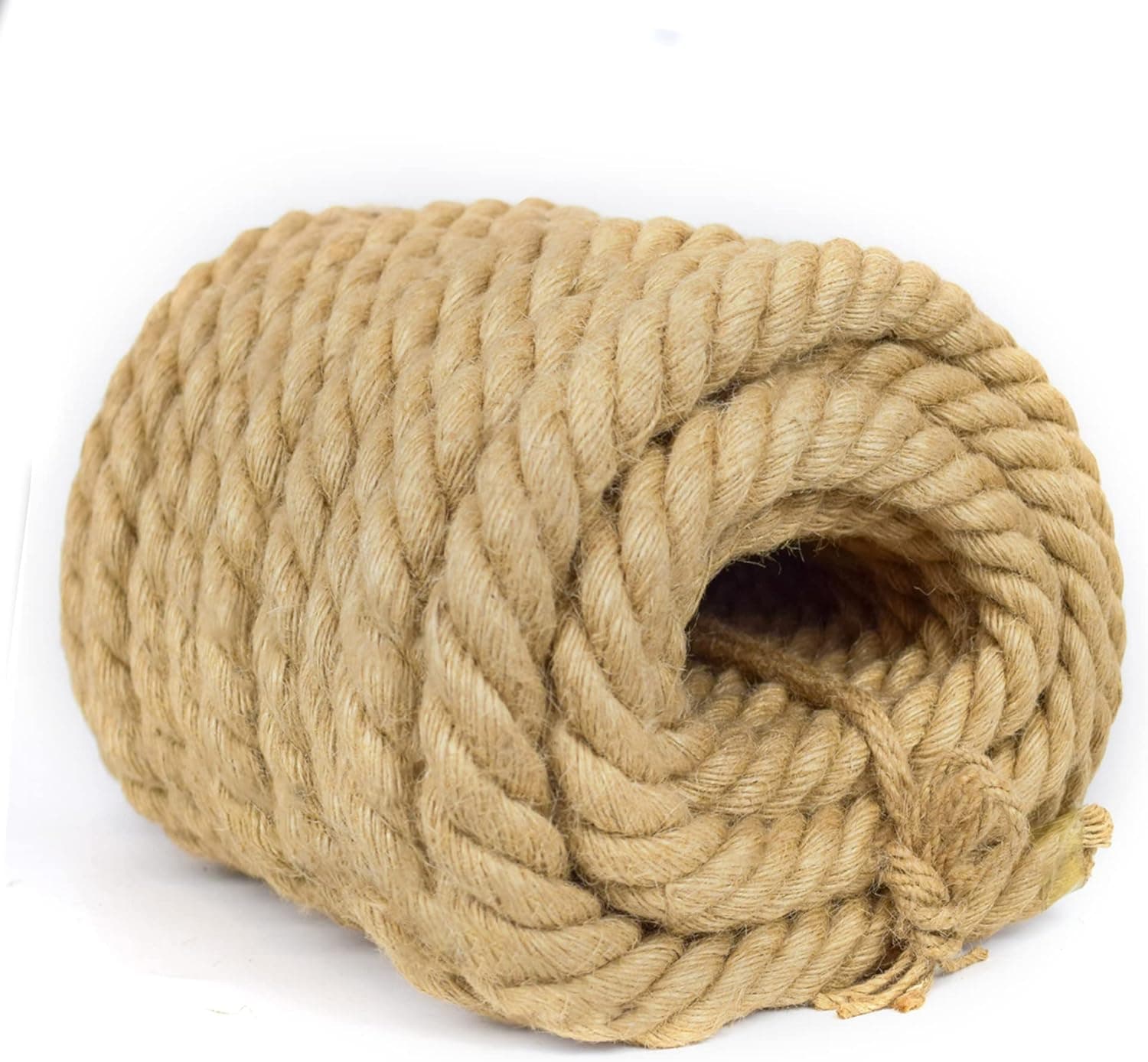 Jute Rope 1 Inch 50 Feet, Natural Hemp Rope, 4 Strand Twisted Hemp Rope, Heavy Duty Jute Rope for Crafts, Gardening, Bundling, Climbing, Hammock, Nautical, Tug of War, Railings, Home Decorating