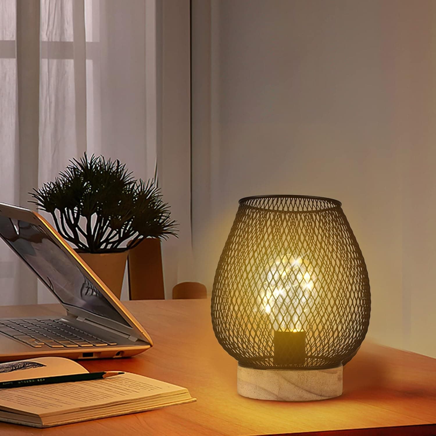 Battery Powered Lamp, Vintage Decorative Outdoor Lantern, Great for Weddings, Outdoor Camping, Terraces, Courtyards, Indoor and Outdoor Activities (Wood-2)