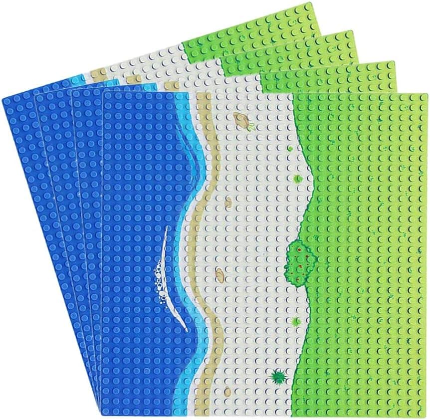 Feleph Classic Blue Baseplate for City Beach Road, Ocean Island Street Water Base Plate 10 x 10 Inches, Pirates Sea Toy Kit for Building Bricks Compatible with All Major Brands (Straight 4PCS)