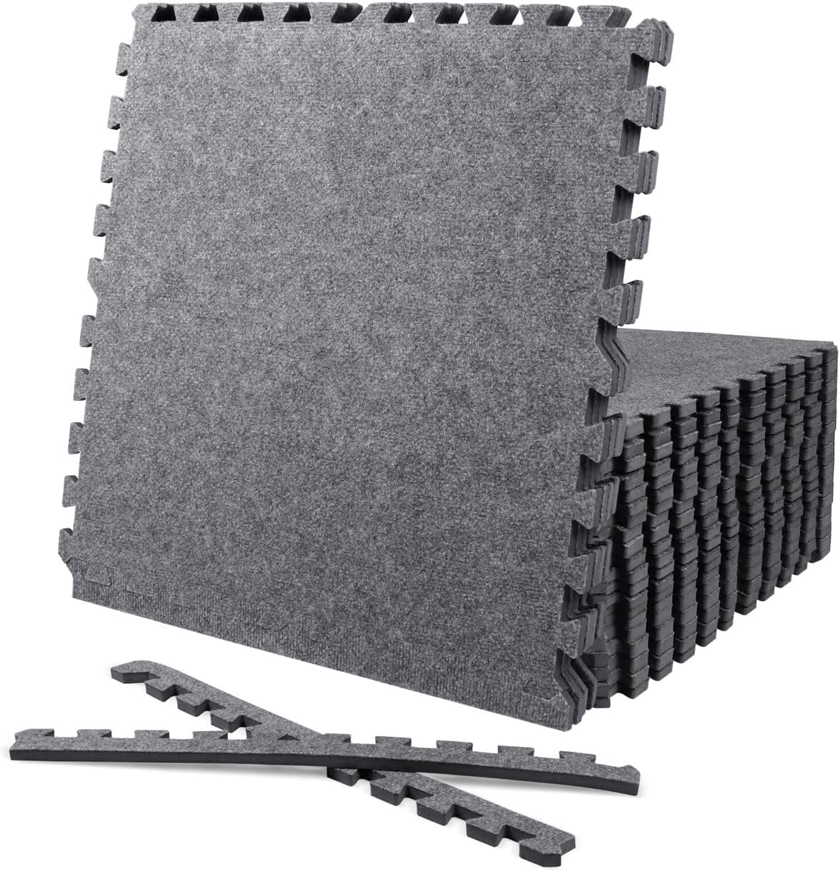 CAPHAUS EVA Foam Floor Tiles with Black Carpet Top, 24 Inch x 24 Inch Carpet Surface Puzzle Mats, Interlocking Foam Carpet Texture Mats
