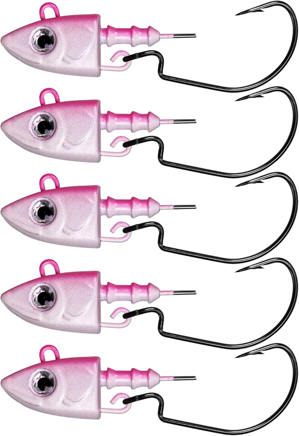 QualyQualy Fishing Jig Heads for Shad Lure Swimbait Jig Head Fish Head 3D Eyes Jighead Bass Jig Fishing Jigs 7/8 oz 5Pcs (Pink and White)