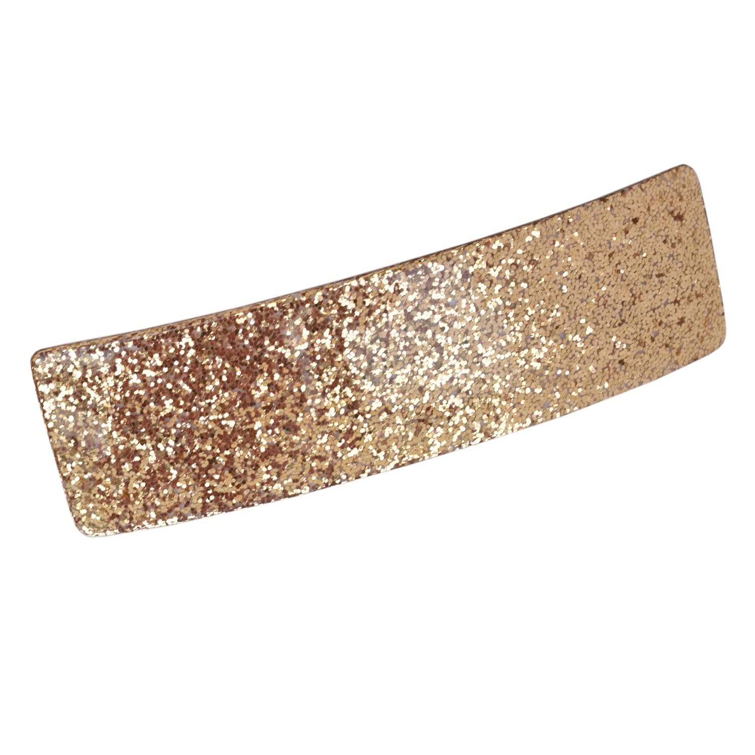French Amie Rectangular Gold Glitter 3 1/4” Strong Celluloid Acetate Handmade Automatic Hair Clip Barrette with Golden Clasp for Women and Girls, Made in France