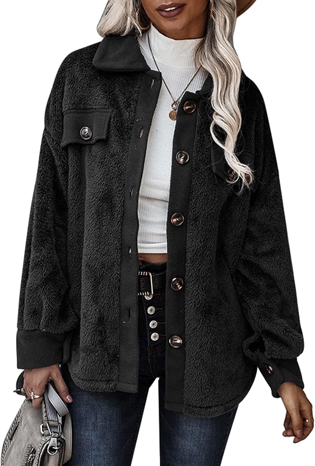SWQZVT Womens Fuzzy Jacket Faux Fleece Sherpa Coats Shearling Long Sleeve Zip Up Cardigan Winter Warm Outerwear for Women
