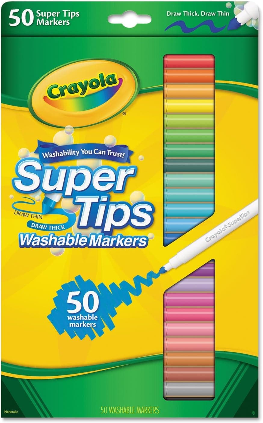 Crayola 585050 Washable Super Tips Markers, Assorted, 50/Set