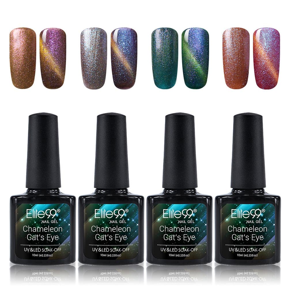 Elite99 Holographic Cat Eye Gel Nail Polish Set Soak Off UV LED Holo Glitter Manicure Stars Sky Series 4 Colors 10ML C005