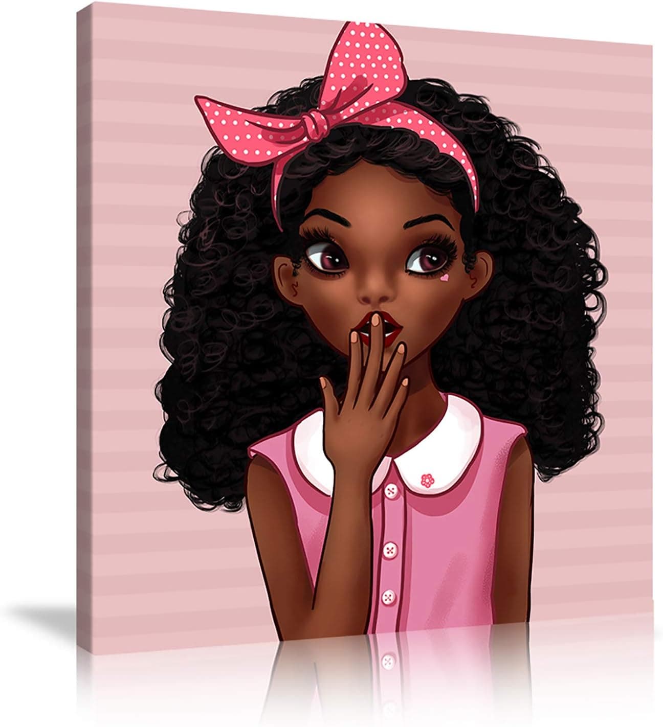 KALAWA Girls Bedroom Decor African American Wall Art Kids Room Wall Decor Black Girl Wall Art Teen Girl Pictures for Living Room Pink Background Artwork for Bedroom Kids Room Framed Ready to Hang