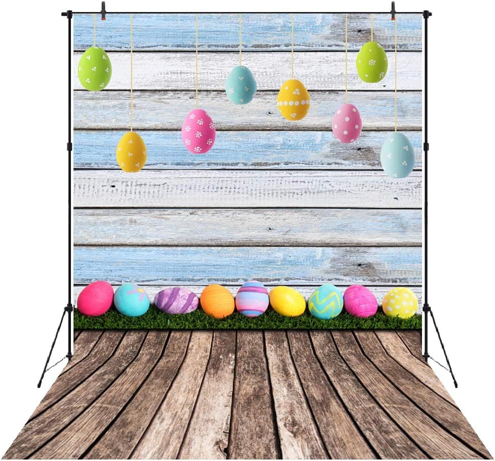 Aperturee 5X7ft Spring Easter Backdrop Colorful Eggs Wooden Wall Photography Background Party Decoration Baby Shower Children Family Kids Portraits Banner Supplies Photo Backdrop Studio Props
