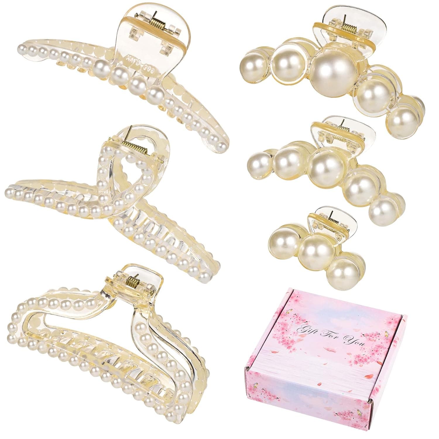 6 Pcs Pearl Hair Claw Clips, Fancy Pearl Wedding Hair Accessories Gift for Women Girls with Gift Box