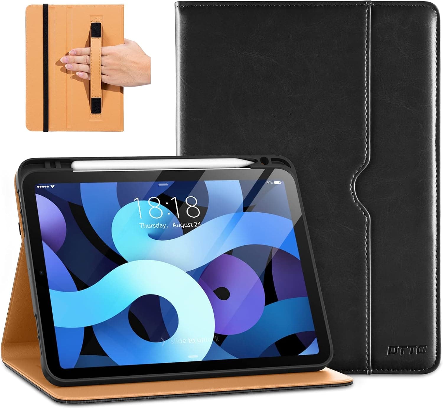DTTO for iPad Air 5th/4th Generation 10.9 inch Case 2022/2020, Premium Leather Business Folio Stand Cover with Pencil Holder, Also fit iPad Pro 11 inch 2021/2020/2018(1st/2nd/3rd Gen), Black
