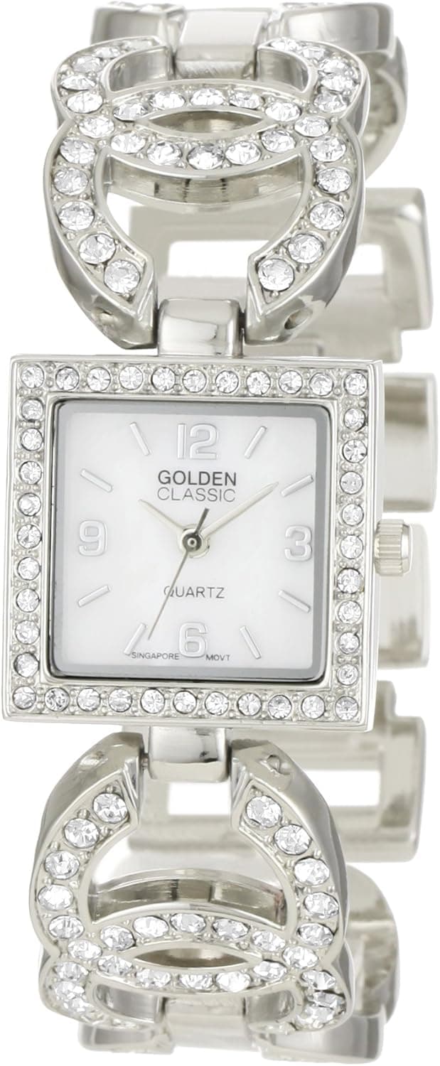 Golden Classic Women's 2281-Silv "Simply Inspired" Classic Rhinestone Interlocking Circles Watch