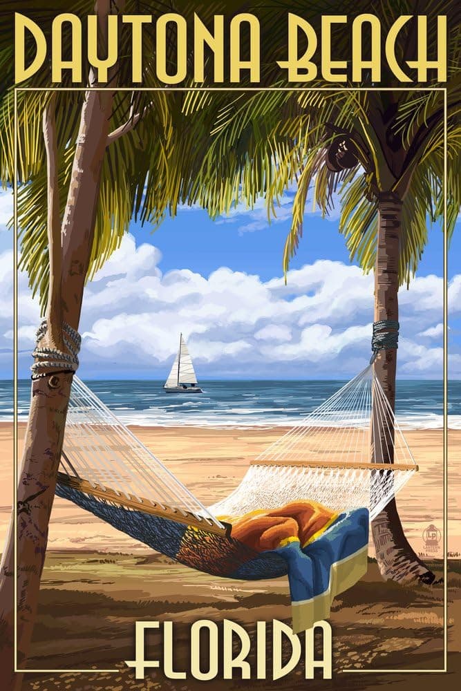 Daytona Beach, Florida, Palms and Hammock (9x12 Wall Art Print, Home Decor)