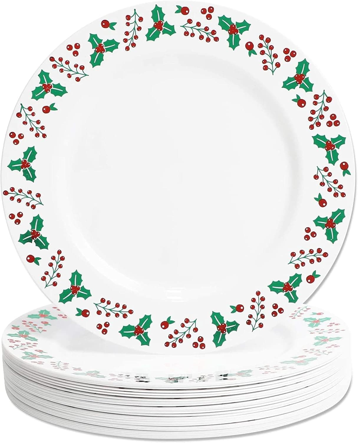 Juvale Plastic Plates with Foil Edge for Christmas, Reusable Plate (10.25 In, 24 Pack)