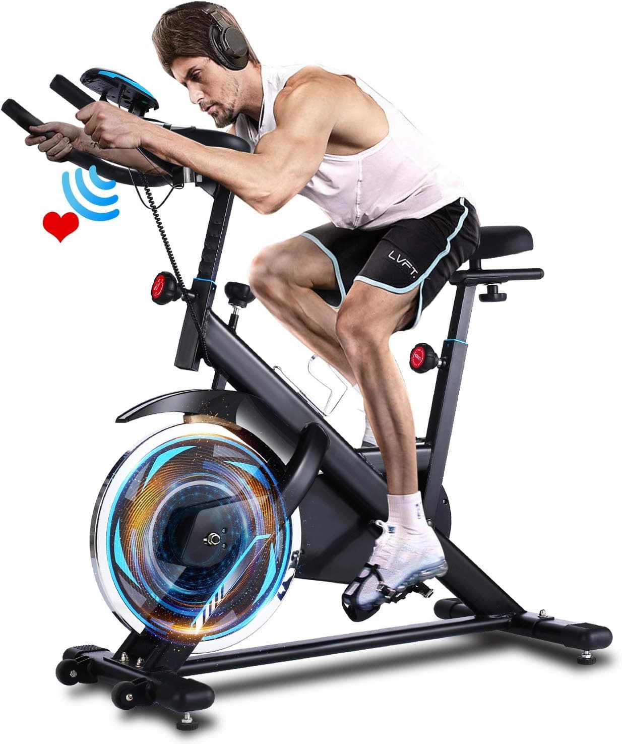 ANCHEER Exercise Bike, 49LBS Flywheel Indoor Cycling Bike Stationary with Heart Rate Monitor & LCD Monitor, Comfortable Seat Cushion, Heavy Flywheel Upgraded Version, Multi - Grips Handlebar