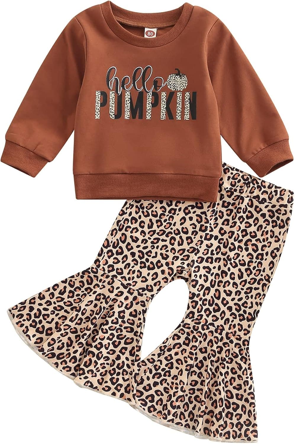 Kids Toddler Baby Girl Halloween Outfit Clothes Long Sleeve Pumpkin Sweatshirt Top Flared Bell-Bottom Pants Set