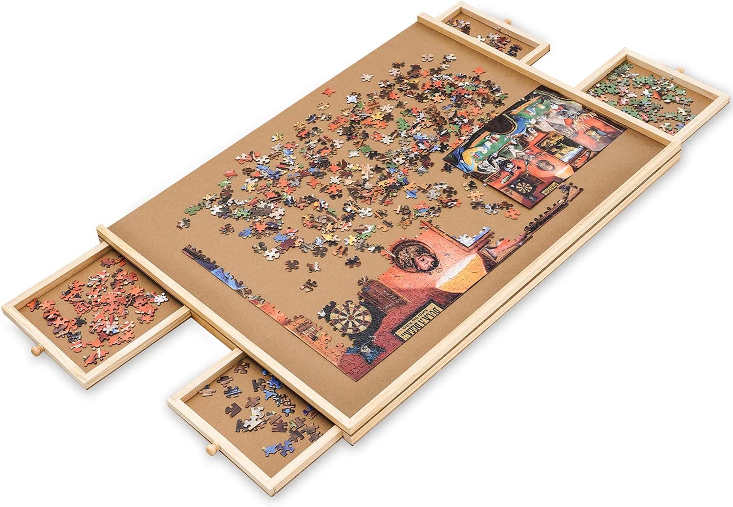 Wooden Puzzle Board, for 1000 Pieces Puzzles, Storage Conveniently, Puzzle Table with 4 Drawers, Perfect Choice for Gift, Party, for Both Children and Adults