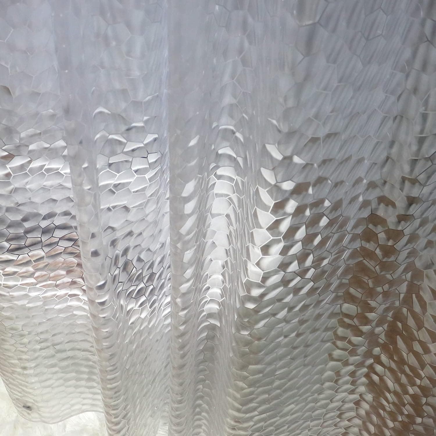 Waterproof Shower Curtain Lining,3D Transparent Water Cube EVA Plastic Shower Curtain,72 x 72 inches,with 3 Heavy Magnets,12 Stainless Metal Hooks,Shower Lining Suitable for Shower, Bathtub,LAIEBAI
