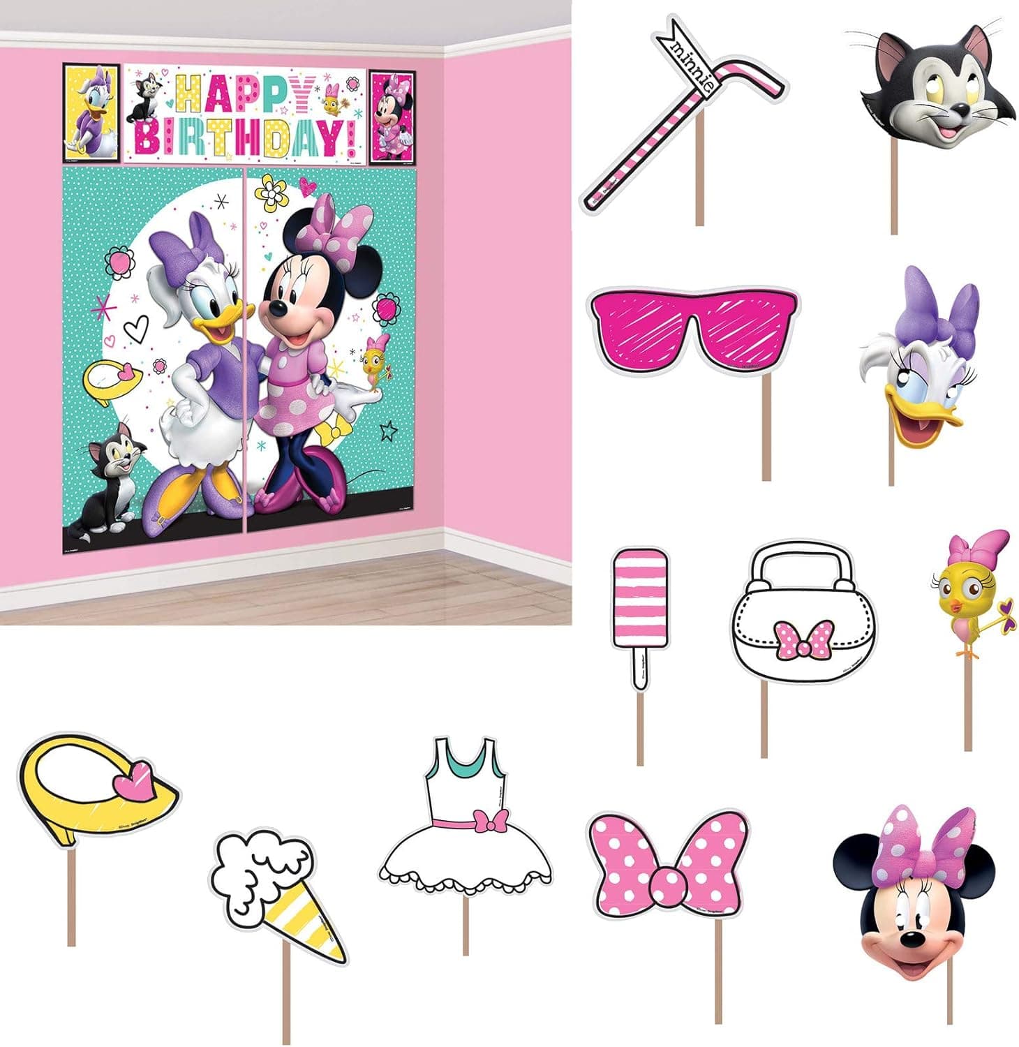 amscan 670704 Scene Setters® with Props | Disney© Minnie Mouse Happy Helpers Collection | Party Accessory 59" x 32. 5" 12 ct, Multicolor, One Size