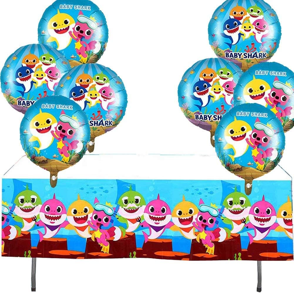 Baby Shark Balloons & Large Table Cover Party Supplies,18 Inch Large Balloons + 7 Feet Table Cover for Baby Shark Theme Birthday Party Decorations