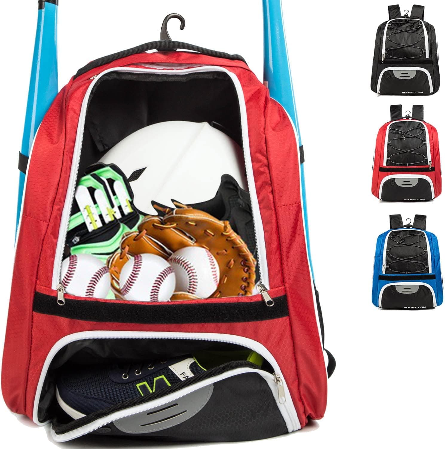 MARITTON Baseball Bag - Bat Backpack for Baseball, T-Ball & Softball Equipment & Gear for Youth and Adults with Shoe Compartment and Hold Bat, Helmet, Glove and Shoes.