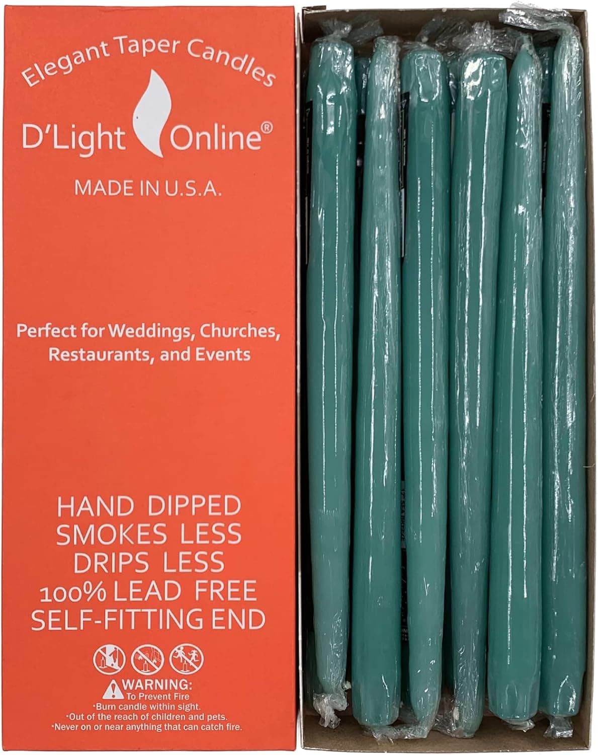 D'light Online Elegant Taper Premium Quality Candles, Hand-Dipped, Dripless and Smokeles - Set of 12 Individually Wrapped (12 Inch, Sea Breeze Green)