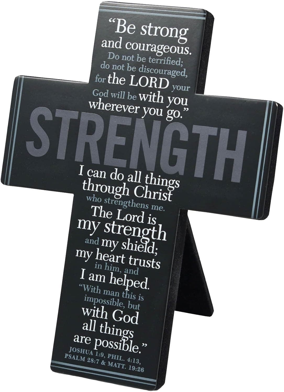 Lighthouse Christian Products Words of Inspiration Strength Metal Wall/Desktop Cross, 5 3/4 x 7 3/4", Black