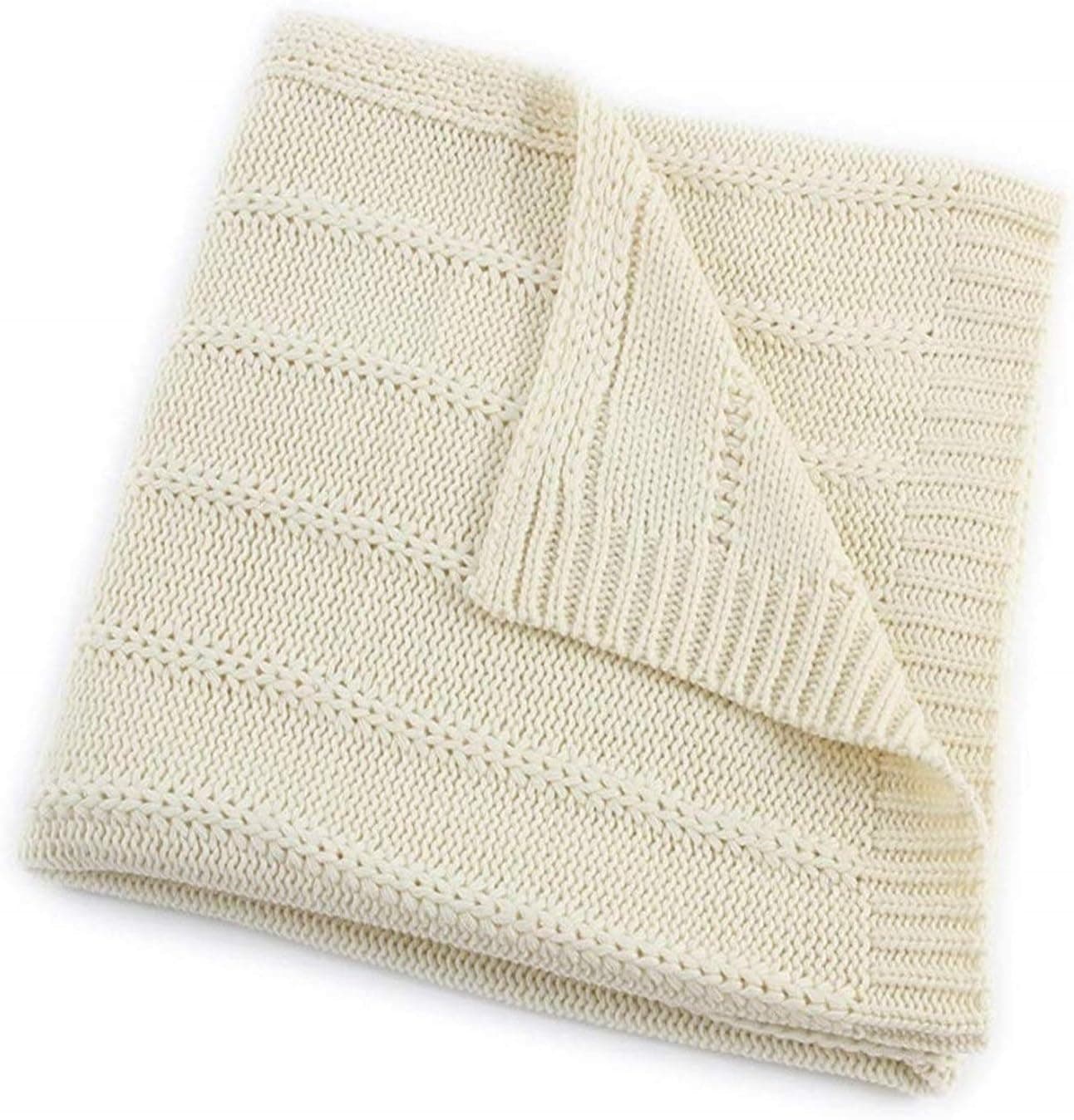EVERGRACE Cozy Solid Knit Throw Blanket for Couch Chairs Bed Beach, Super Soft Throw Blanket with Cable Textured Design 50x 60 Cream
