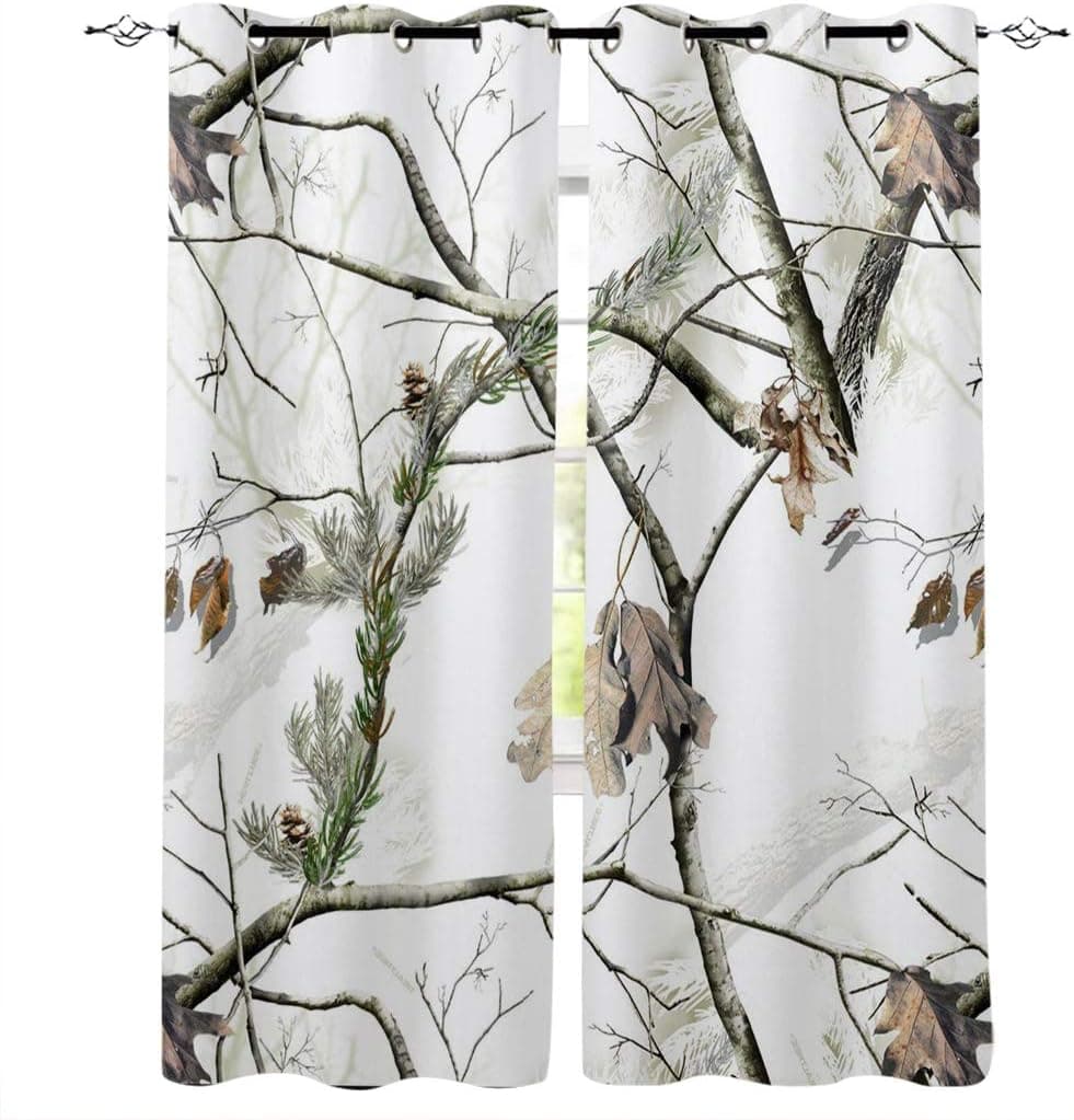 Cloud Dream Home White Tree Camo Darkening Blackout Window Curtain Panels Autumn Season Draperies Window Curtain 2 Pieces 52" W x 63" L