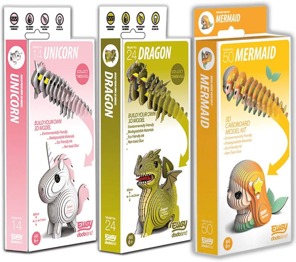 EUGY 3D Model Craft Kits Unicorn, Mermaid & Dragon, 3 Pack