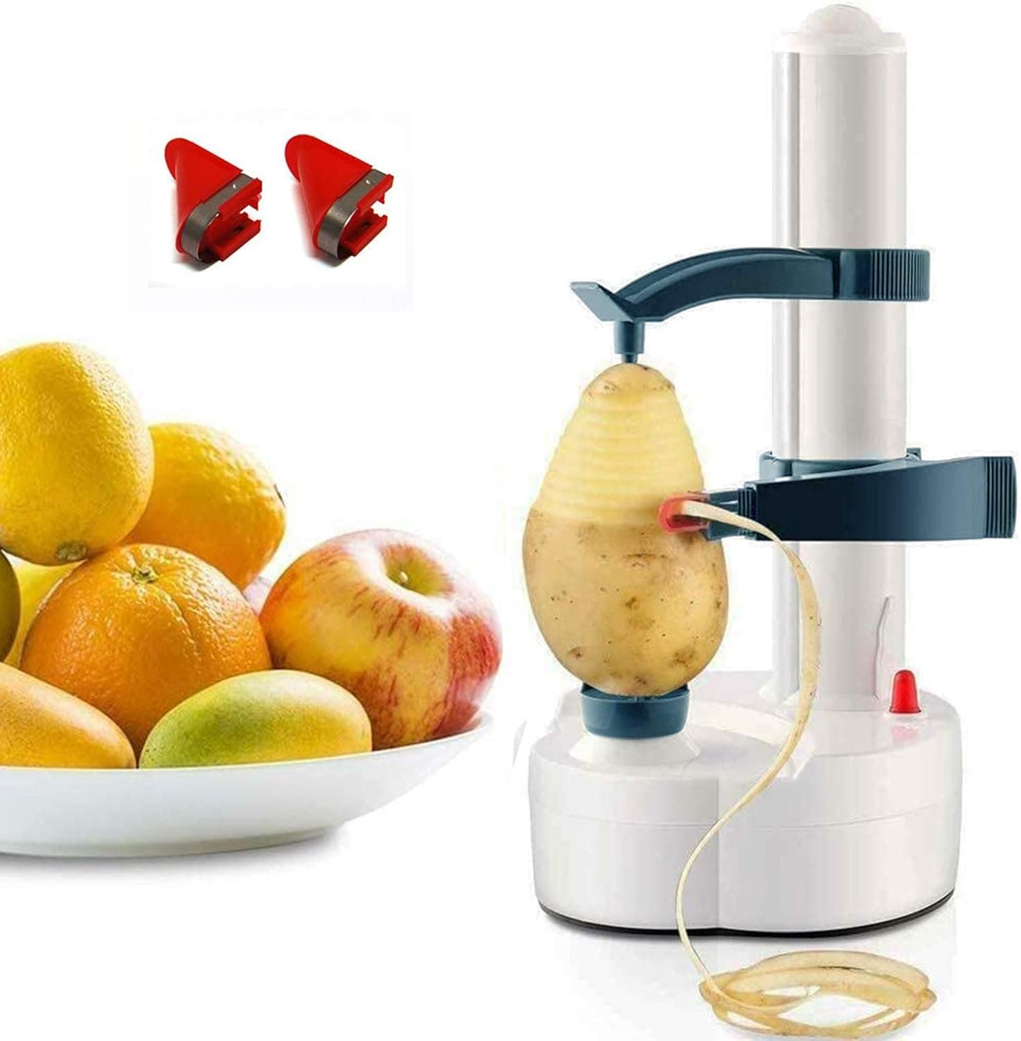 Mifidy Multifunctional Automatic Electric Potato Peeler Rotating Fruits Vegetables Cutter Kitchen Peeling Tool for Fruit Vegetables Battery Powered (White)
