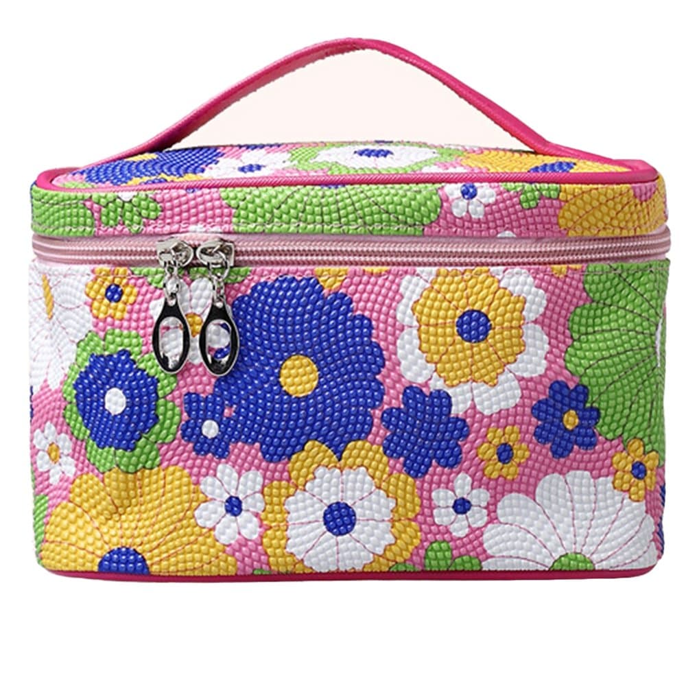 Xaestival Ladies Colorful Floral Pattern Cosmetic Bag Makeup Pouch Travel Organizer (Pink)