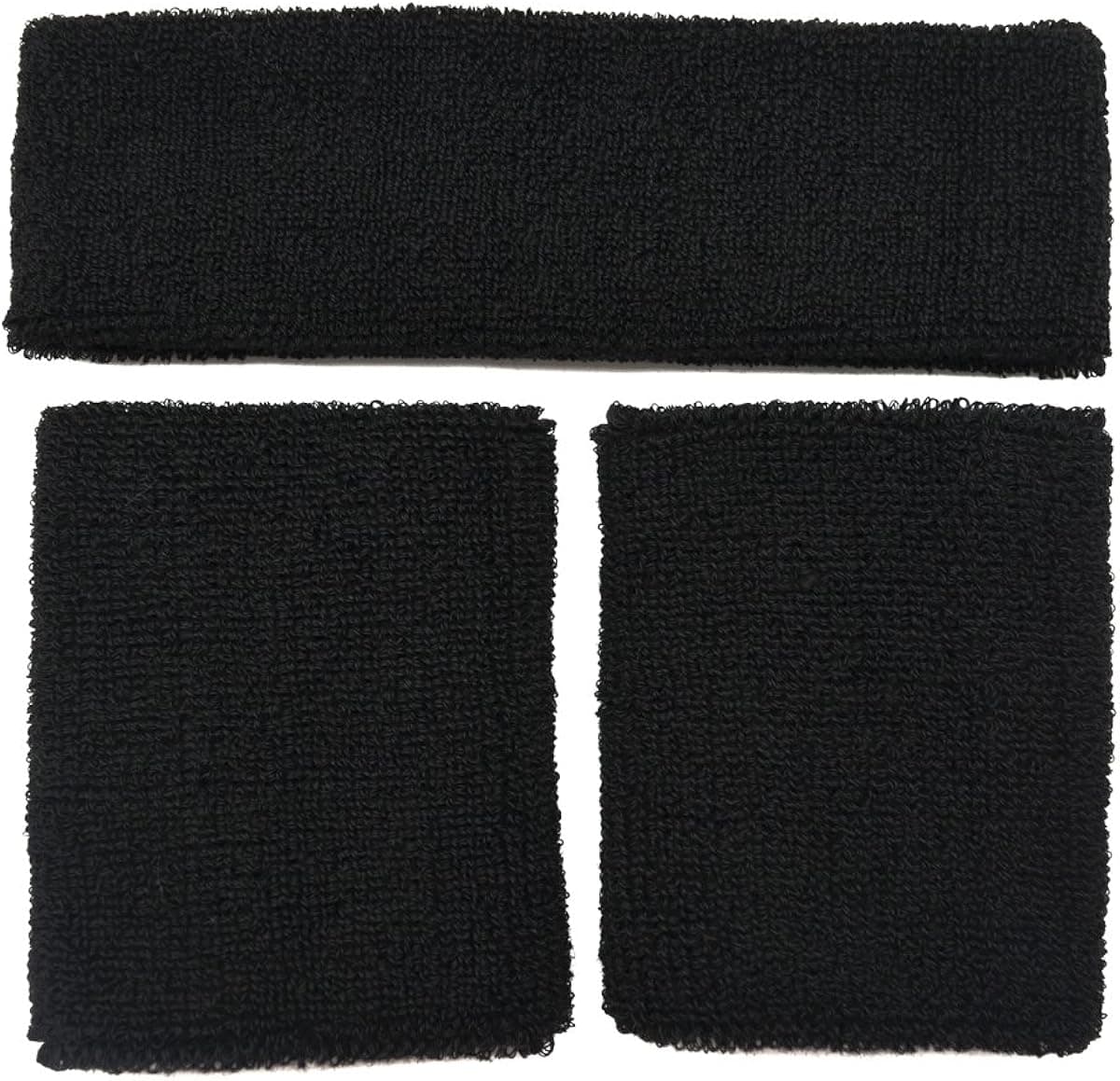 Meta-U Wholesale 5 Sets of Black Thicken Cotton Sports Sweatbands-1Set Including 1Pce of Headband & 2Pcs of Wristbands