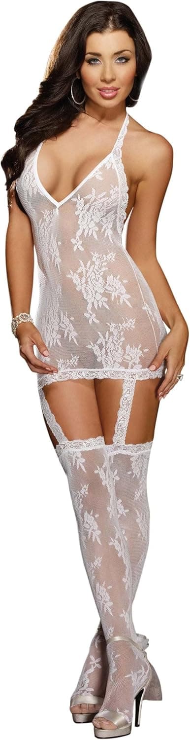 Dreamgirl Women's Florence Halter Dress with Garter and Stockings