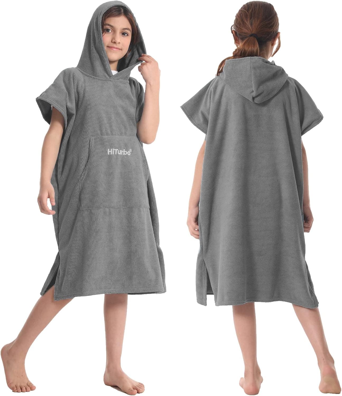Hiturbo Kids Changing Towel Robe, Quick Dry Absorbent Surf Poncho, Microfiber Bath Towels (Gray)